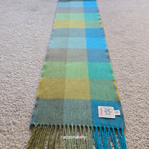 NWOT Avoca Wool Plaid Herringbone Blue Green Woven Scarf - Picture 6 of 14